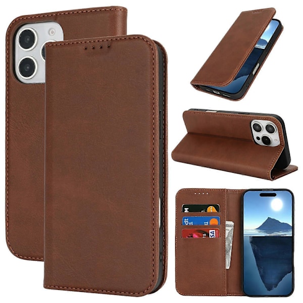 Til iPhone 16 Pro Cover PU Læder Kalvepræget Magnetisk Lukning Smartphone Cover Multicolor Style C