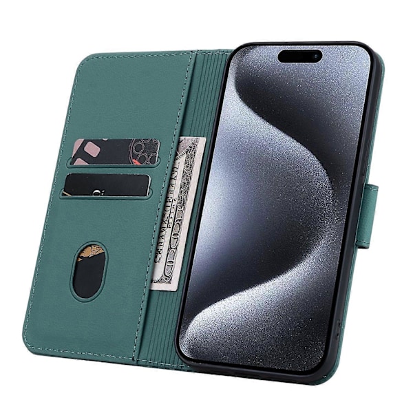För iPhone 15 Pro Skal PU Läder Präglat Ställ Plånbok Telefonfodral Multicolor Style E