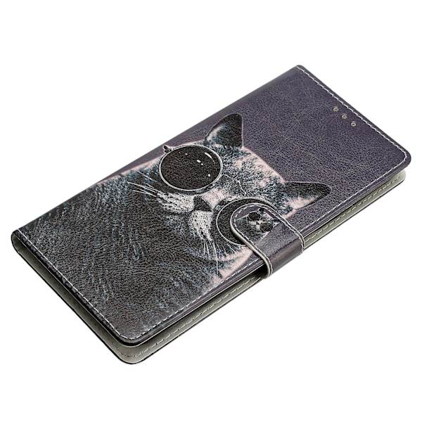 Stötsäkert cover för Samsung Galaxy M53 5g, mönsterutskrift Pu läder phone case Stativ plånbok med rem Glasses Cat