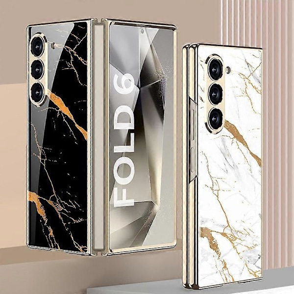 GKK Etui til Samsung Galaxy Z Fold6 5G Elektroplettering Trykt Mønster Hærdet Glas+PC Telefoncover Multicolor Style C