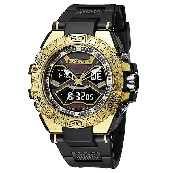 Sma 8070 Dual Display Vattentät Night Light Watch Röd Black gold