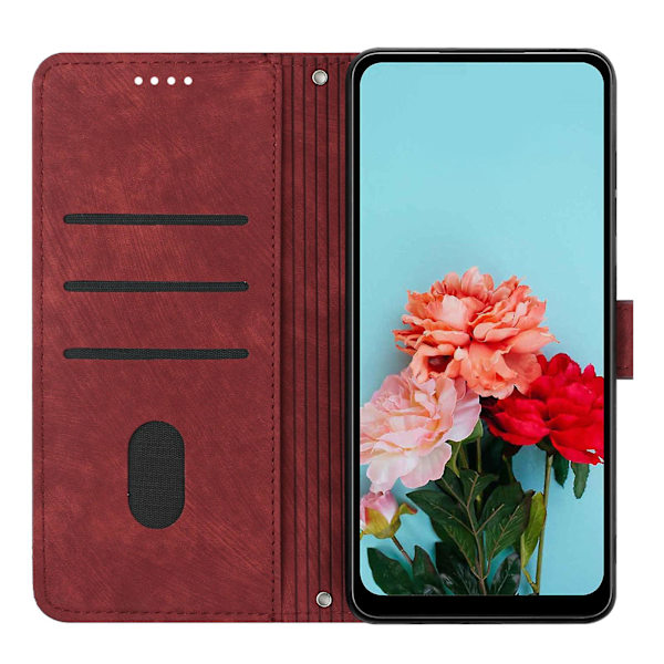 För Xiaomi Redmi A1 4g / A2 4g Skin-touch läder phone case linjer med tryckt stativ Cover Red