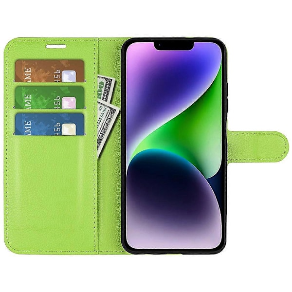 Puhelinlaukku jalustalla iPhone 15 Plus -puhelimelle, PU-nahkainen lompakkokotelo Multicolor Style F