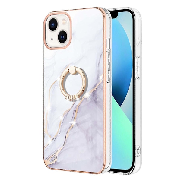 YB IMD Series-10 Elektropletteret Telefoncover til iPhone 15, Kickstand IMD Marmor TPU Telefoncover Multicolor Style D