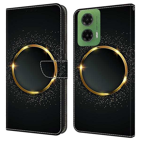 Til Motorola Moto G35 5G Etui PU Læder Wallet Telefon Cover med Støttefod Multicolor Gold Ring