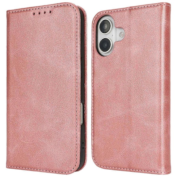 Fodral för iPhone 16 Plus PU Läder Kalvtextur Magnetisk Stängning Smart Telefonskydd Multicolor Style H