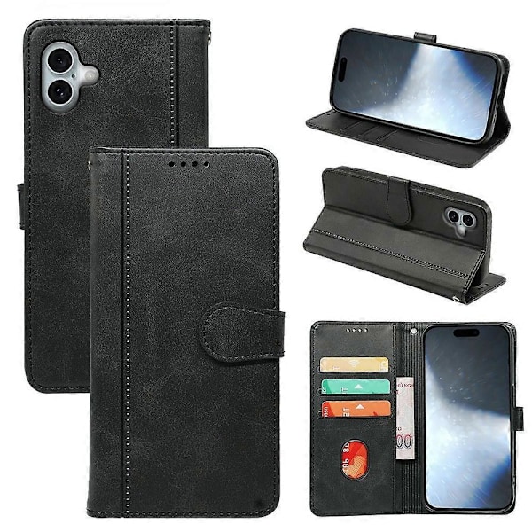 Kalveskinds tekstur læder etui med stativ i bogstil til iPhone 16 Plus Multicolor Style A