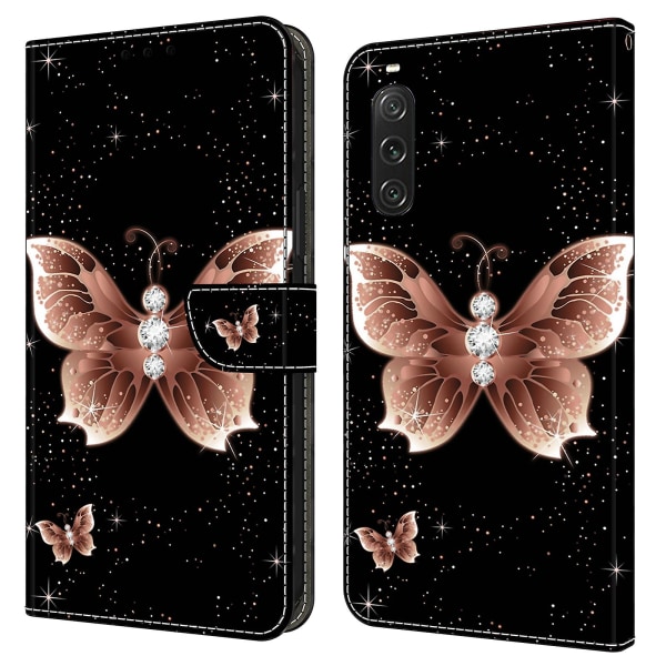 För Sony Xperia 10 V skyddande case 3d-mönsterutskrift Pu- cover med stativ Pink Diamond Butterfly