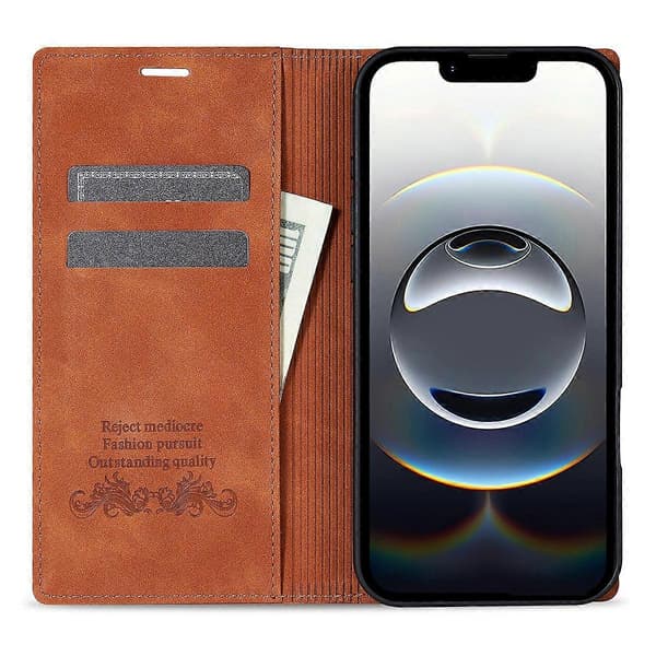 Til iPhone 16e Wallet Case Magnetisk Lukning Læder Telefon Cover Multicolor Brown