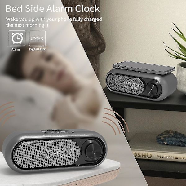 Multifunktionell bärbar Bluetooth högtalare Desktop Clock Alarm Mobiltelefonkabel