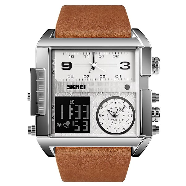 Skmei 3-tids Multi Funktions Digital Ur Relojes Sport Skmei 3atm Vandtæt Silver- brown