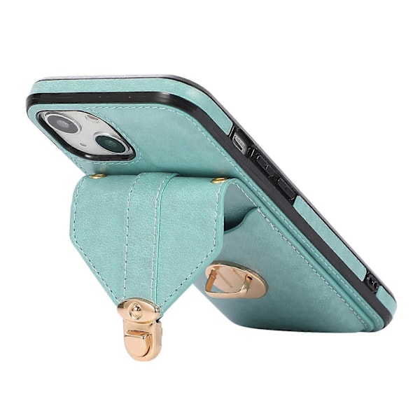 Til iPhone 15 Plus Telefon Shell Støtteben PU Læderbelagt TPU Telefon Cover Kort Holder Etui Multicolor Style B