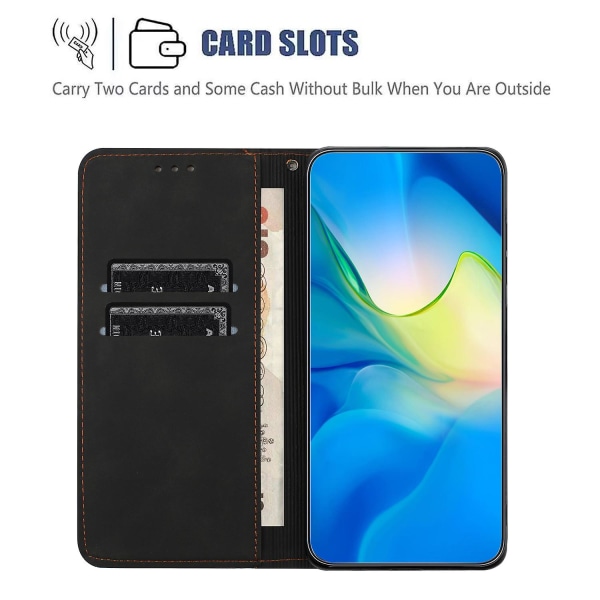Lompakkokotelo iPhone 15 Plus -puhelimelle, taitettava jalusta, PU-nahkaa, retro kukkakuvioinen puhelinkuori Black