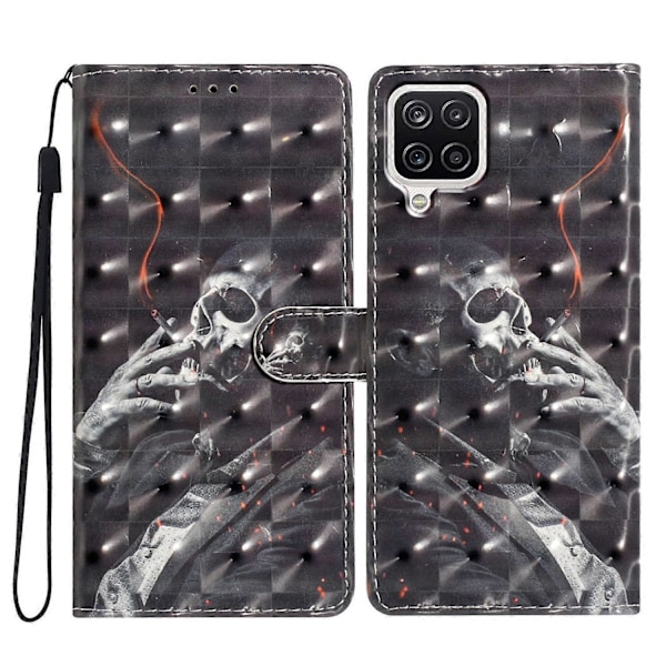Samsung Galaxy A12 -kotelo, lompakkomallinen PU-nahkainen 3D-kuvioitu puhelinkotelo hihnalla Multicolor Style I