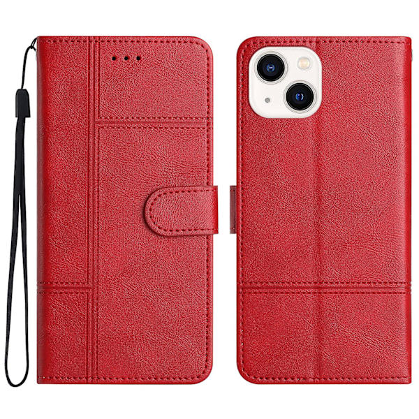 Case För Iphone 15, Linjepräglat Kohud Texture Stand Cover Red
