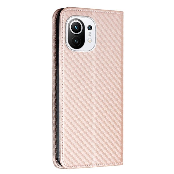 Flip Magnetisk Auto-absorberende Kulfibertekstur Anti-fald Standpung PU Læder Etui Cover