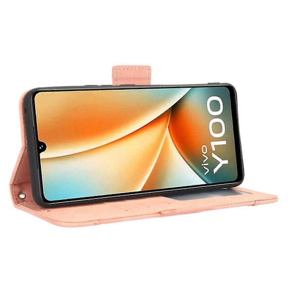 Til vivo Y100 5G/T2 5G Multipla Kortpladser PU Læder Telefon Etui Stativ Pung Cover Multicolor Style B