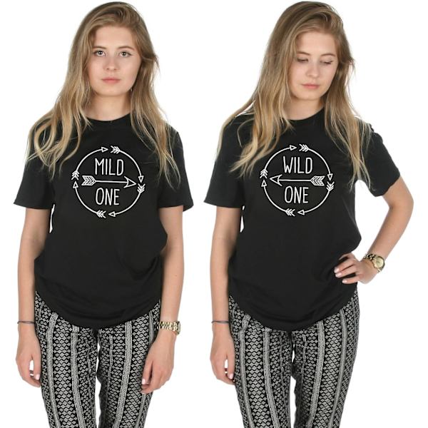 Mild One Wild One Boho Pile Matchende Bedstevenner Bff Søster T-shirt Black M