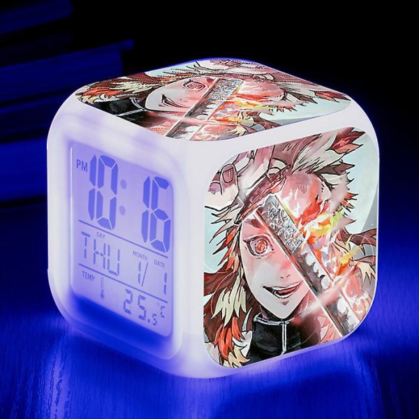 Anime Ghost Slayer Färgrik väckarklocka Led fyrkantig klocka Digital väckarklocka med tid, temperatur, alarm, datum