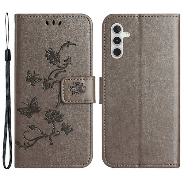 Samsung Galaxy S23 FE PU-nahkakukkaro puhelinkotelo perhos- ja kukkaprintillä, jalustalla Multicolor Style F