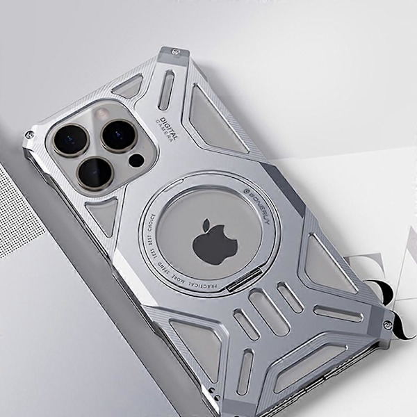 För iPhone 16 Pro Skal Ställ Ramlös Aluminiumlegering+Silikon Telefon Bumper Skydd Multicolor Style A