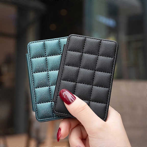 BFK01 3D-ruudukkokuvioinen puhelimen takakorttiteline, itseliimautuva PU-nahkainen korttitasku - Vihreä Multicolor Black