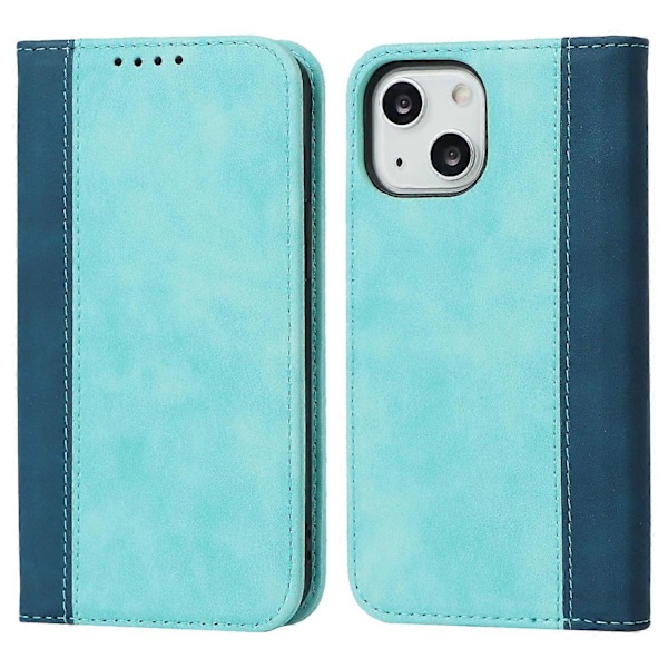 iPhone 15 Plus PU-nahkainen puhelinkotelo, kaksivärinen liitos, naarmuuntumaton, jalustallinen lompakkokotelo Multicolor Style D