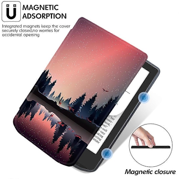 Læderetui til PocketBook Verse Pro E-læsercover med automatisk dvale/vækning - tid til at rejse Multicolor Nightfall