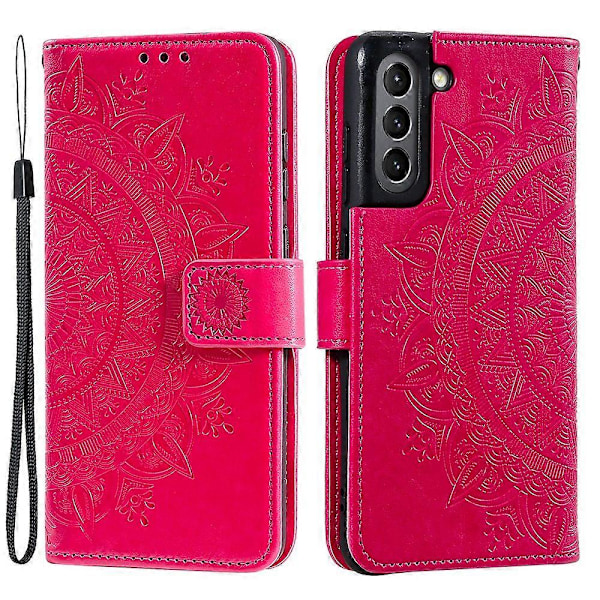 Präglat Mandala Blomma Plånbok Läderfodral för Samsung Galaxy S21 FE Multicolor Style C