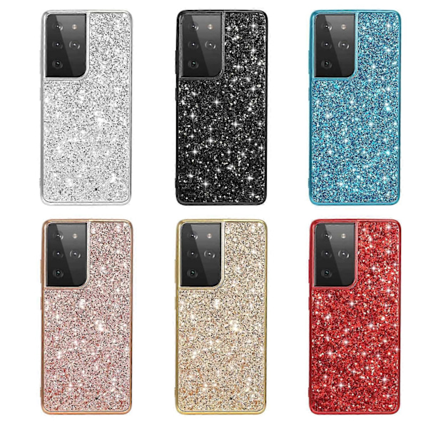 Glittrande Paljetter Design Pläterad TPU Ram + PC Hybrid Skal Fodral för Samsung Galaxy S21 Ultra 5G
