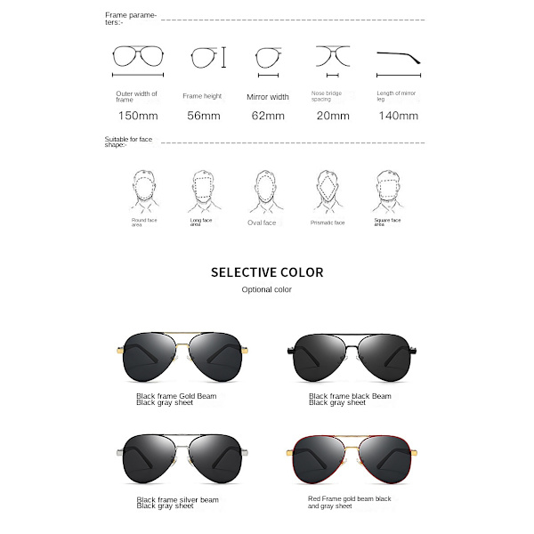 Polariserade solglasögon Herr Solglasögon Dam UV-skydd Klassiska Aviator Solglasögon Körglasögon Black frame black beam black Gray