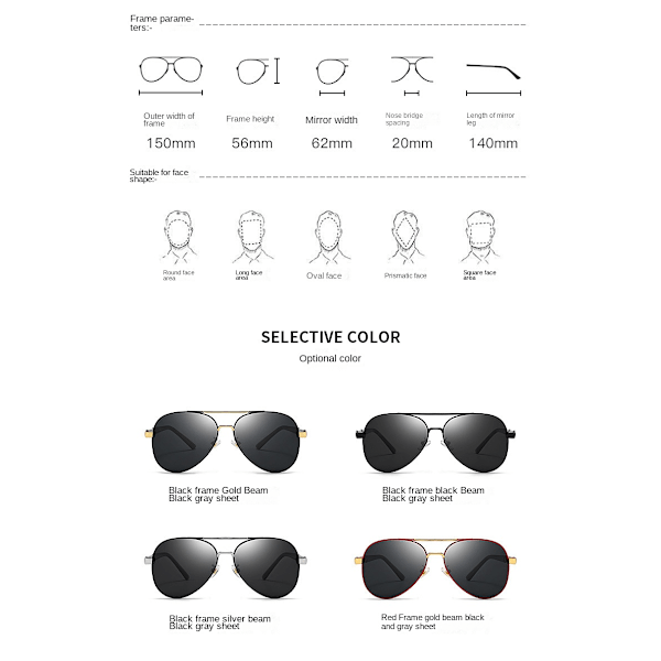 Polarisoidut aurinkolasit Miehet Aurinkolasit Naiset UV-suoja Klassiset Aviator-aurinkolasit Ajolasit Black frame silver beam black Gray