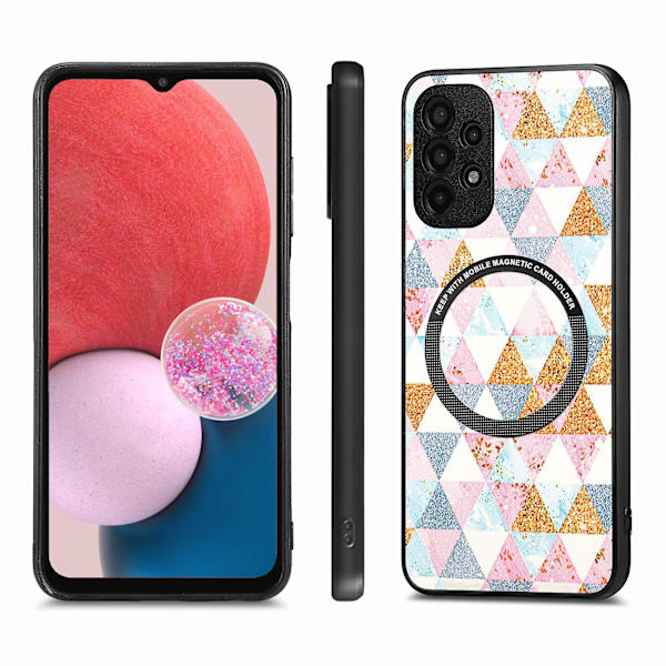 Mönstertryckt phone case för Samsung Galaxy A13 4g, Pu-läderbelagd PC+tpu cover med metallring Rhombus