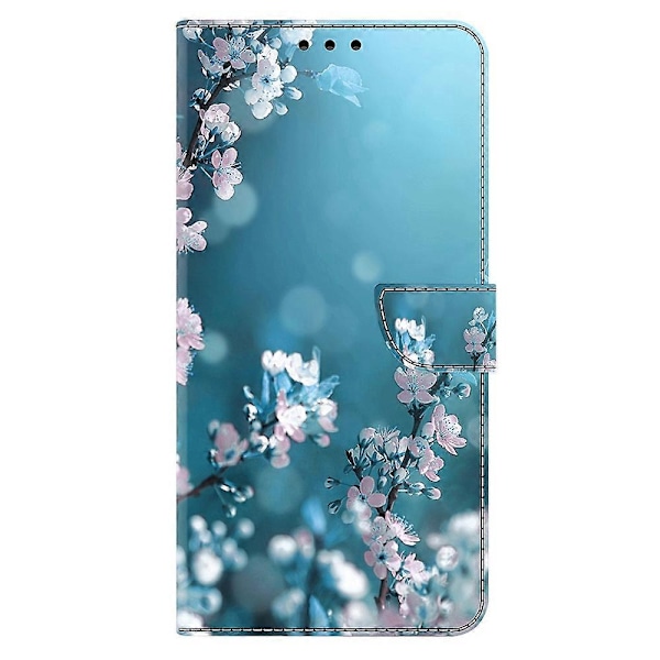 Motorola Moto E15 4G -kotelo, 3D-kuvioitu PU-nahkainen lompakkokotelo jalustalla Multicolor Plum Blossoms