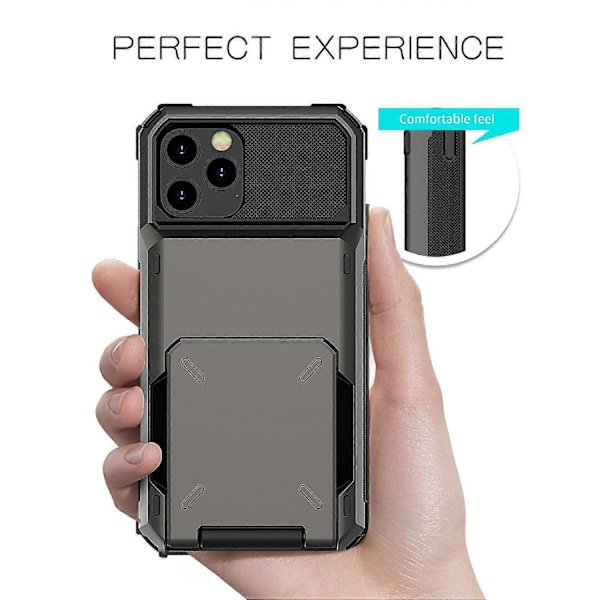 Käännettävä korttipidike TPU+PC Hybridisuojakuori pudotuskestävä iPhone 13 Pro 6.1 tuumalle