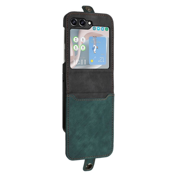 För Samsung Galaxy Z Flip5 5g Folding Phone Case Korthållare Pu Läder+PC- cover Blackish Green