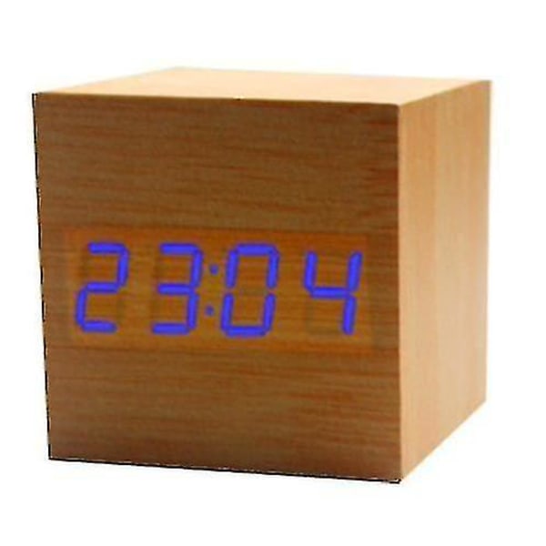 Gingko Cube Led Click Clock Väckarklocka med ljudaktivering (tid, datum & temperatur) Olika färger A10 Bamboo blue