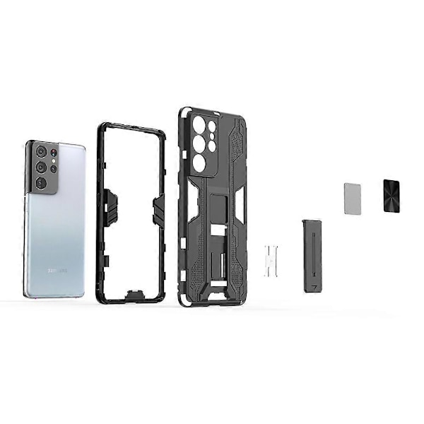 Stöttåligt PC+TPU Kombinationsskydd Skal med Ställ för Samsung Galaxy S21 Ultra 5G Multicolor Style C