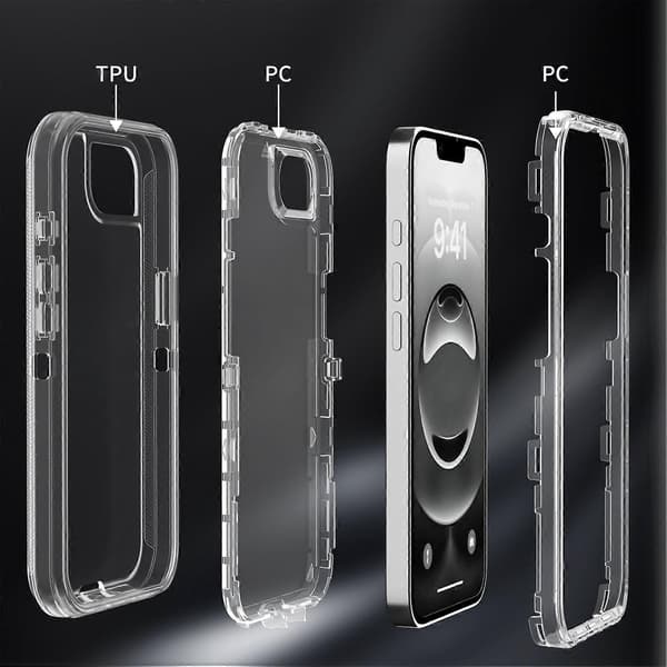 Deksel til iPhone 16e, 3-i-1 Avtakbart Støtsikkert TPU + PC Telefon Bakdeksel Multicolor Transparent