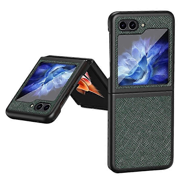 För Samsung Galaxy Z Flip5 5G Korsstruktur Mobilskal Gummibelagd PU Läder Hård PC Mobilskal Multicolor Style C