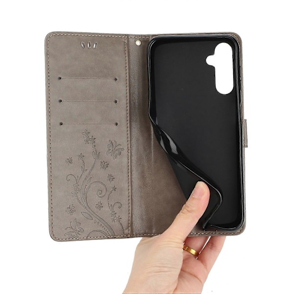 Til Samsung Galaxy S24 FE Etui PU Læder Telefon Wallet Cover med Rem- Multicolor Grey