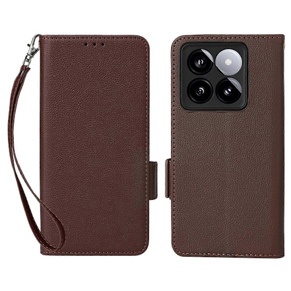 Til Xiaomi 14T Pro Etui Litchi Tekstur PU Læder Wallet Flip Telefon Cover - Grå Multicolor Brown