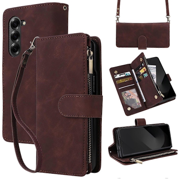 Til Samsung Galaxy Z Fold6 5G Etui Lynlåslomme Læder Telefon Cover med Skulderrem Multicolor Style A