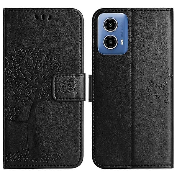 Til Motorola Moto G35 5G Etui PU Læder Ugle Træ Præget Tegnebog Telefon Cover Multicolor Style A