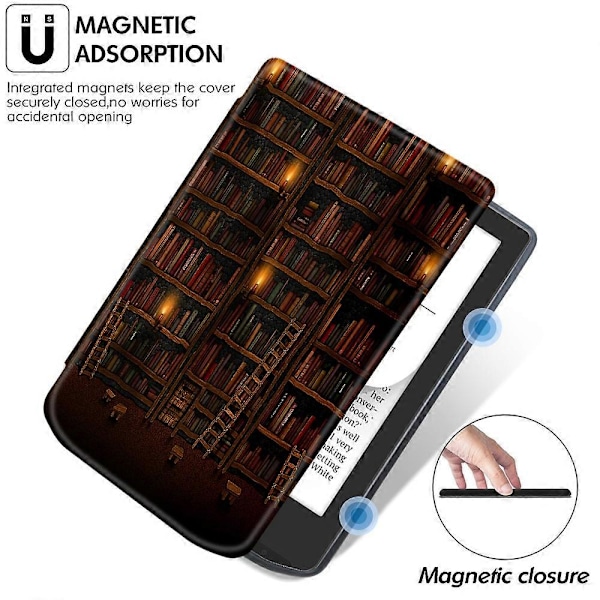 PocketBook Verse Pro -nahkakotelo E-lukulaitteen suojus automaattisella lepo/herätystoiminnolla – Aika matkustaa Multicolor Library