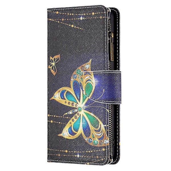 BF03 Mönstrat Fodral med Dragkedja i PU-läder för Xiaomi Redmi Note 13 Pro 4G/Poco M6 Pro 4G Multicolor Rhinestone Butterfly