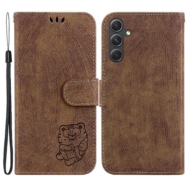 För Samsung Galaxy A34 5g Plånbok cover Pu Läder Flip Stand Case Brown