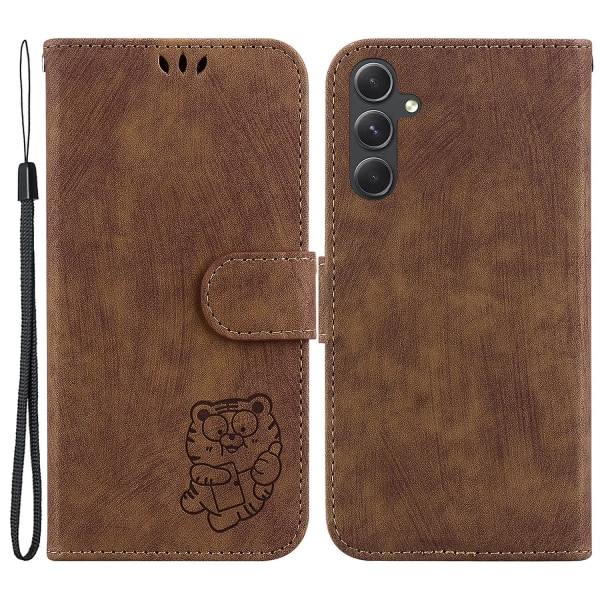 Til Samsung Galaxy A34 5g Præget Wallet Telefon Cover PU Læder Flip Stand Case Brown