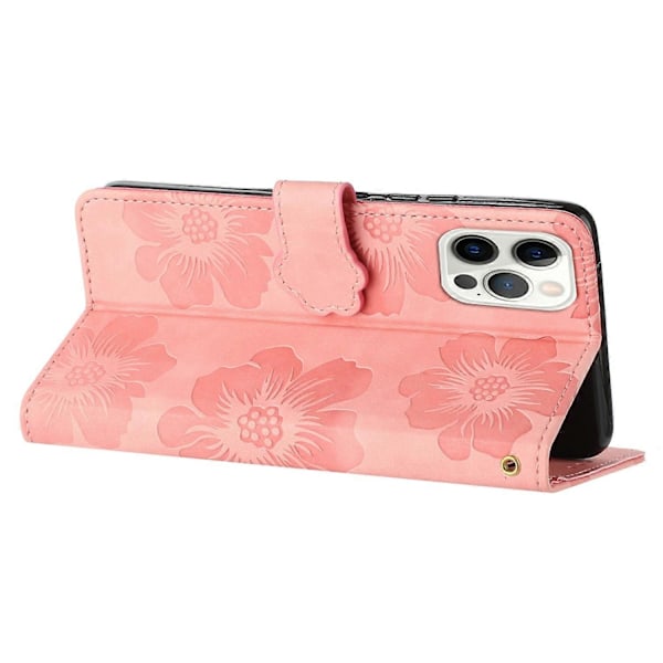Blomsterpreget telefonveske i PU-lær med stativ for iPhone 12 Pro Max 6,7 tommer Multicolor Style C