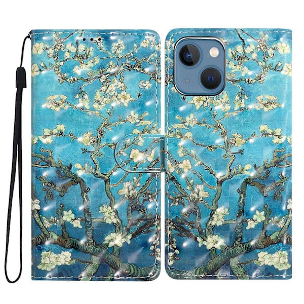 PU Læder Etui med 3D Mønster og Pung til iPhone 15 Multicolor Style D